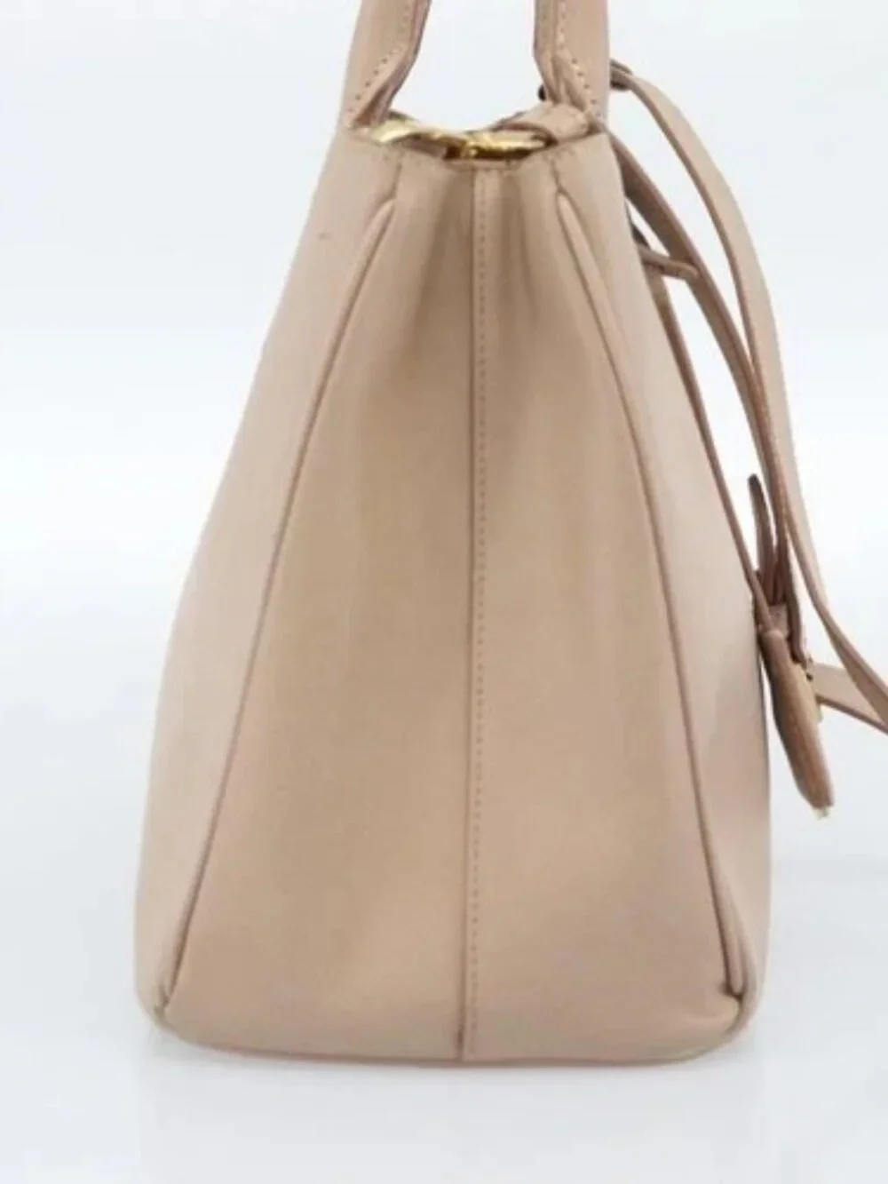 PRADA Hand Bag Safiano Leather 2way Beige Gold Auth